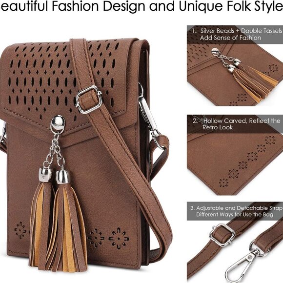 Womens Small Crossbody Bag For Woman, Tassel Wallet Purse,Gifts For Teenage Girl - Picture 3 of 7